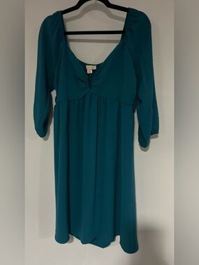Monteau Los Angeles Flowy Teal Scoop Neck Tunic Dress